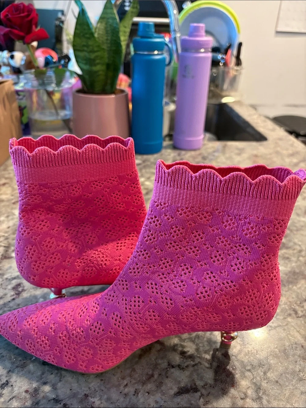 Coach Pink Knit Pointed Ankle Booties